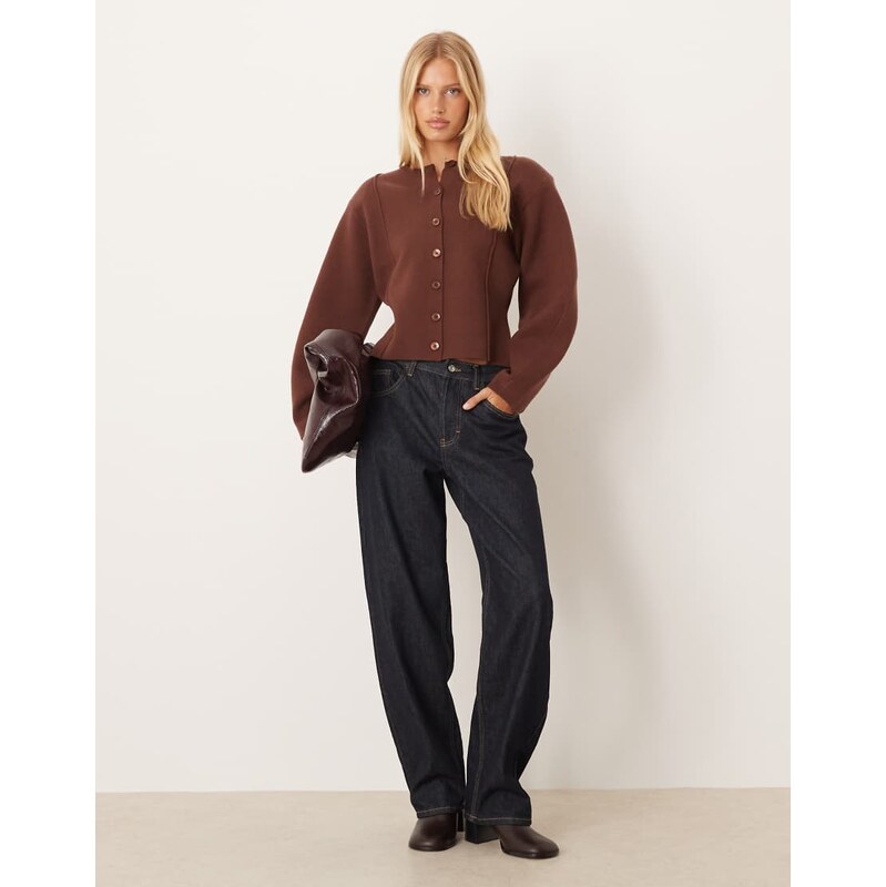 ASOS DESIGN structured shoulder pad waisted crew neck cardigan