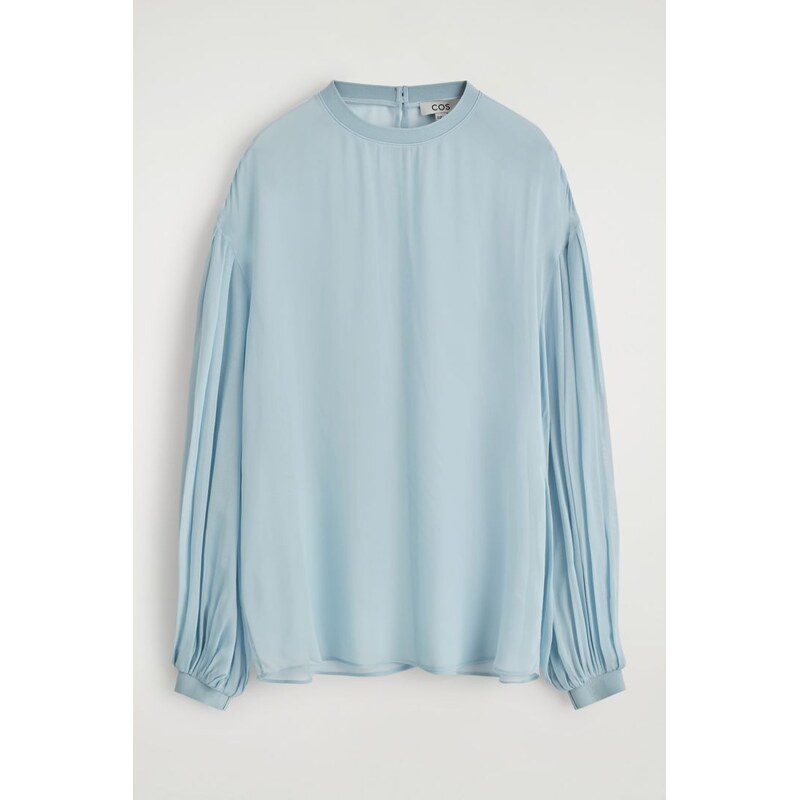 H&M - HALENKA S PRŮSVITNÝMI BALONOVÝMI RUKÁVY - modrá 108159329