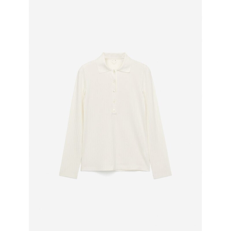 H&M - Polo tričkos širokým žebrováním - bílá 108301334