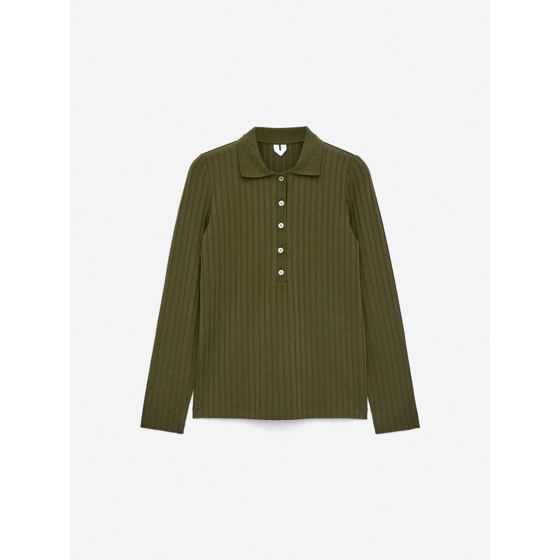 H&M - Polo tričkos širokým žebrováním - zelená 108301675