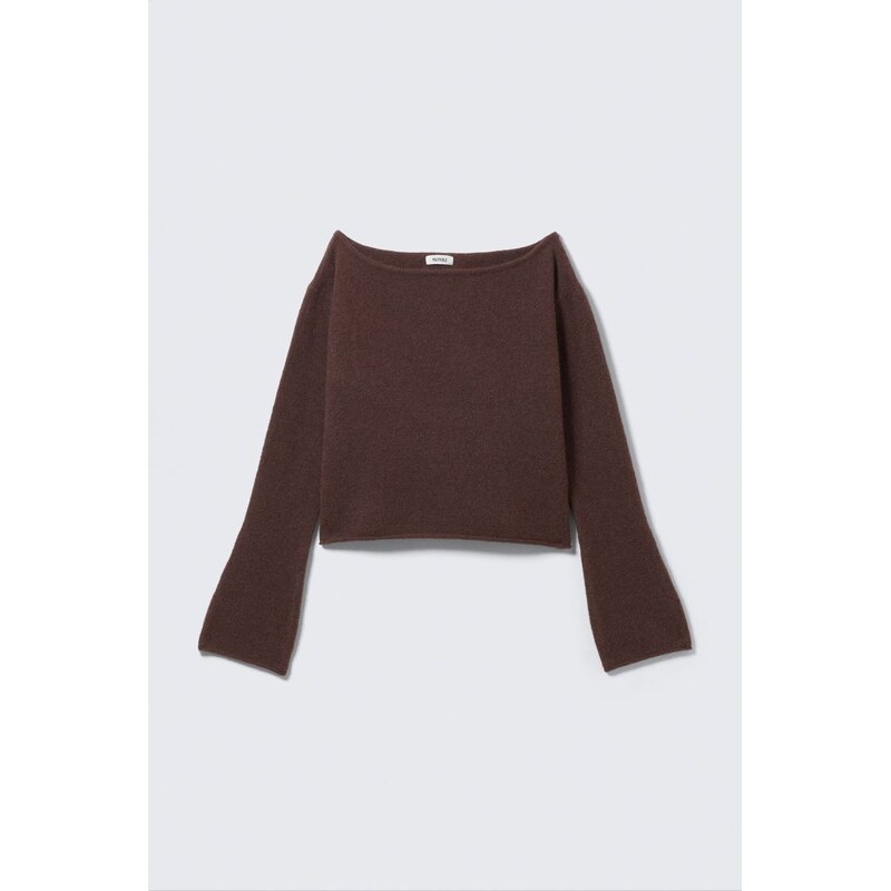 H&M - Měkký pletený svetrs lodičkovým výstřihem - hnědá 108301952