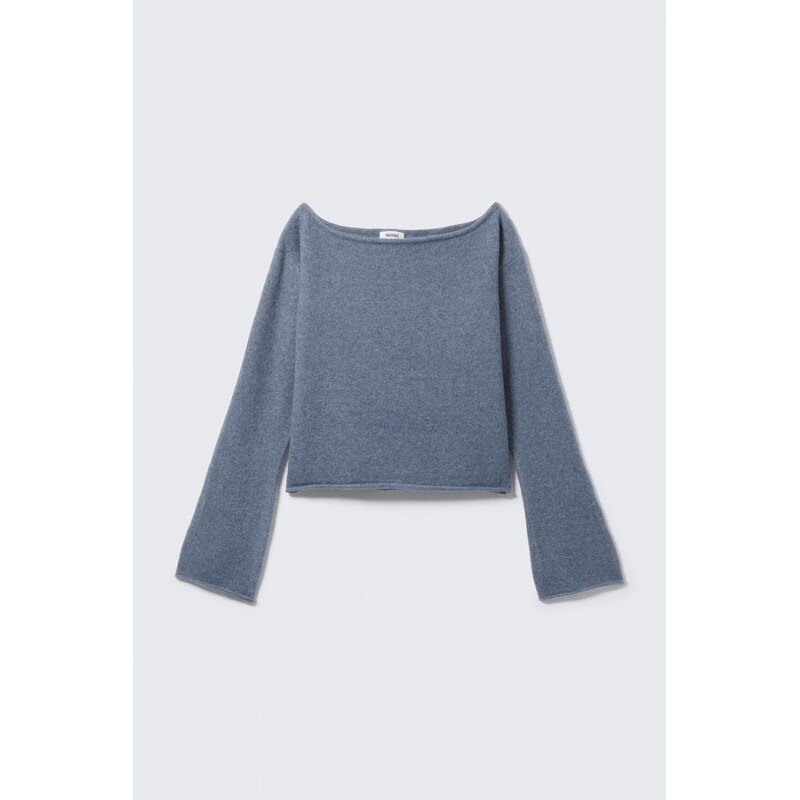 H&M - Měkký pletený svetrs lodičkovým výstřihem - modrá 108301953