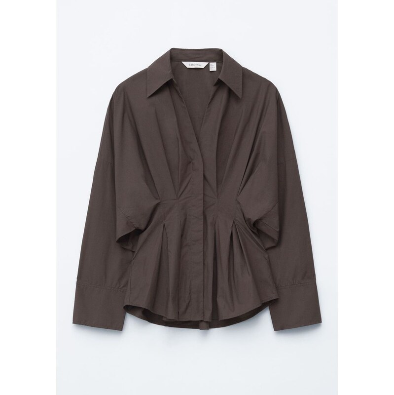 H&M - Košiles projmutým pasem z bavlny - hnědá 108319777