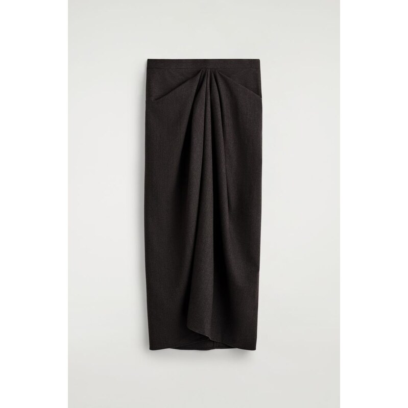 H&M - DRAPED WOOL-BLEND MIDI SKIRT - šedá 108436288