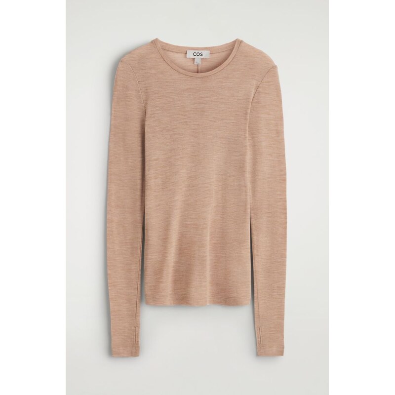 H&M - ÚZKÝ TOP Z MERINO VLNY - béžová 108529429