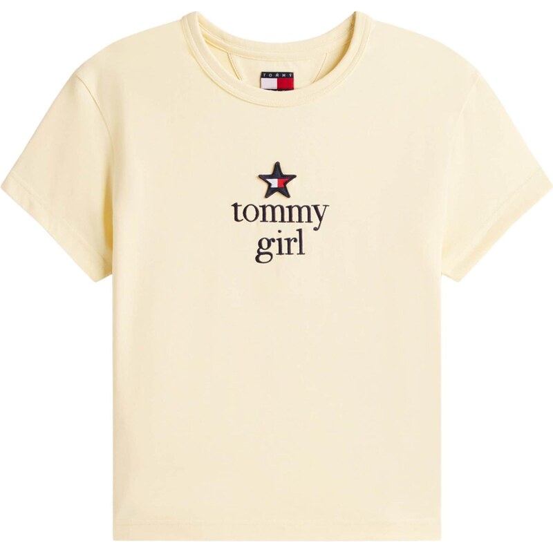Tommy Jeans Tričko krémová / červená / černá / bílá