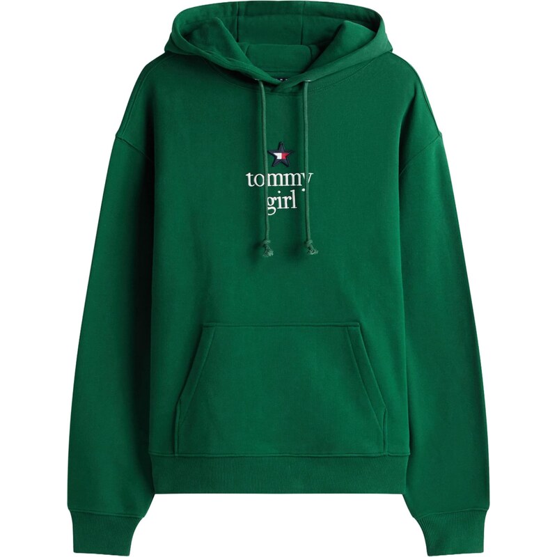 Tommy Jeans Mikina tmavě zelená / bílá