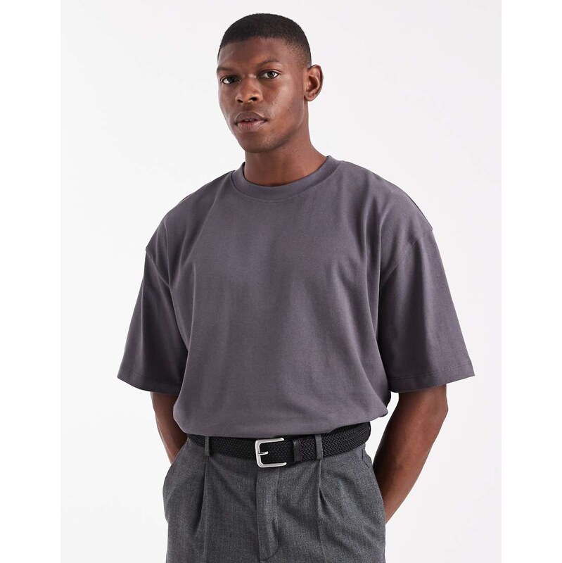 ASOS DESIGN heavyweight oversized t-shirt in charcoal-Grey