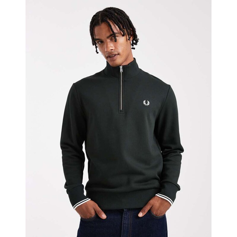 Fred Perry half zip sweatshirt in dark green