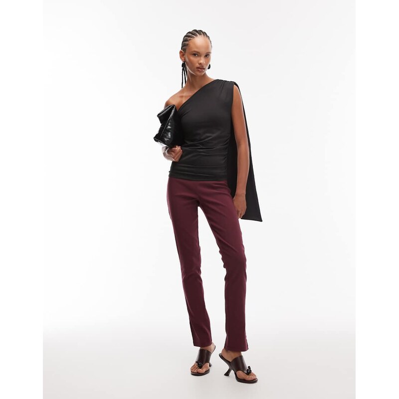 ASOS DESIGN bengaline puddle legging with side split in fig-Purple 109138179