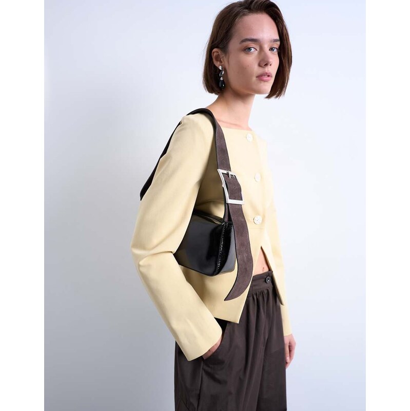 Topshop Scarlett real leather suede shoulder bag with contrast