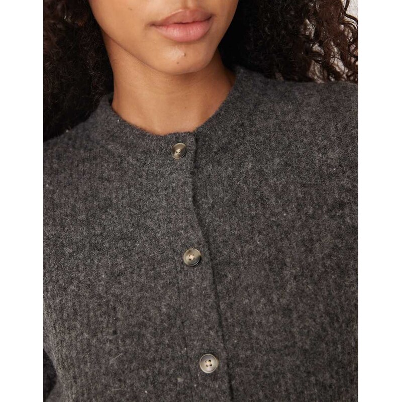 ASOS DESIGN wool and alpaca waisted cardigan in charcoal-Grey