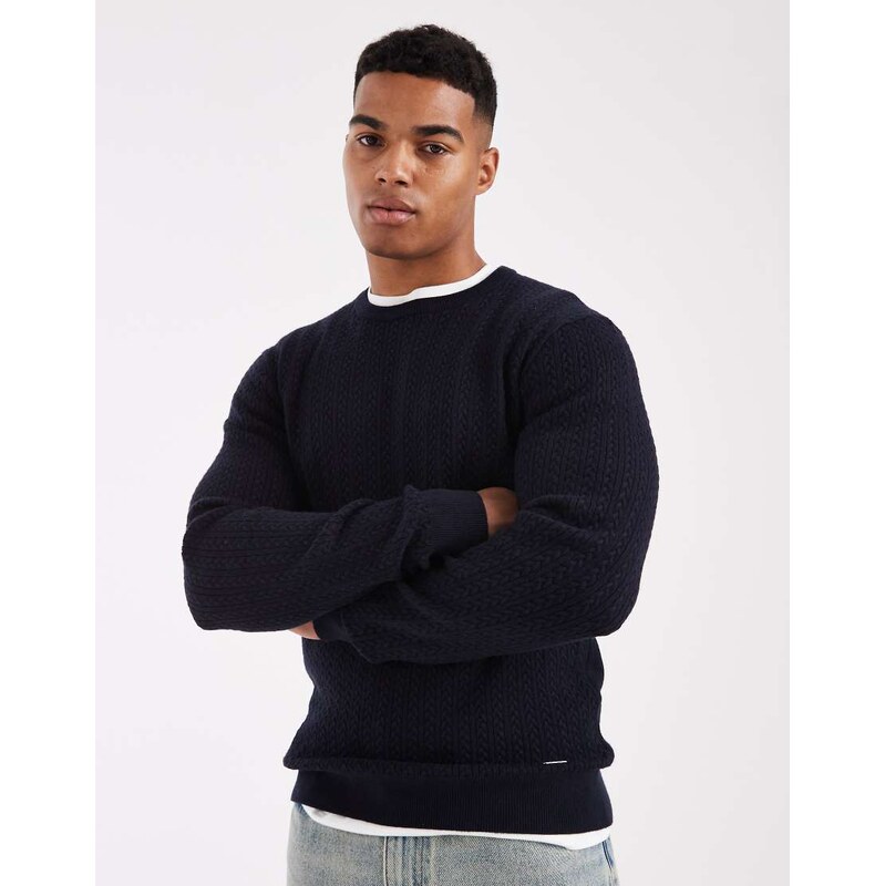 Threadbare crew neck knitted jumper in navy