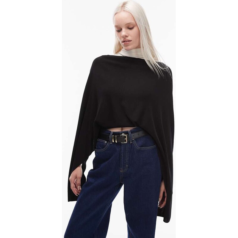ARKET boat neck long sleeve cape top in black 109141479