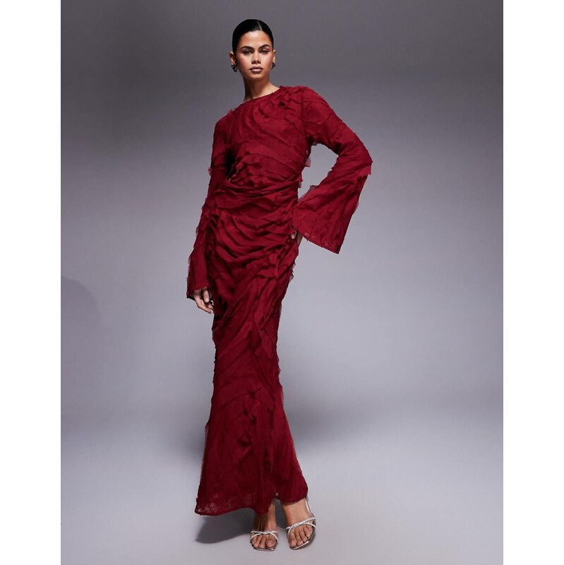 ASOS DESIGN high neck long sleeve raw edge ruffle maxi dress