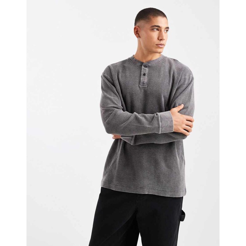 ASOS DESIGN boxy oversized henley long sleeve t-shirt in washed