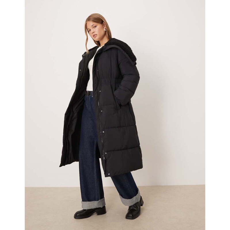 Mango puffer jacket with split zip fur hood in black