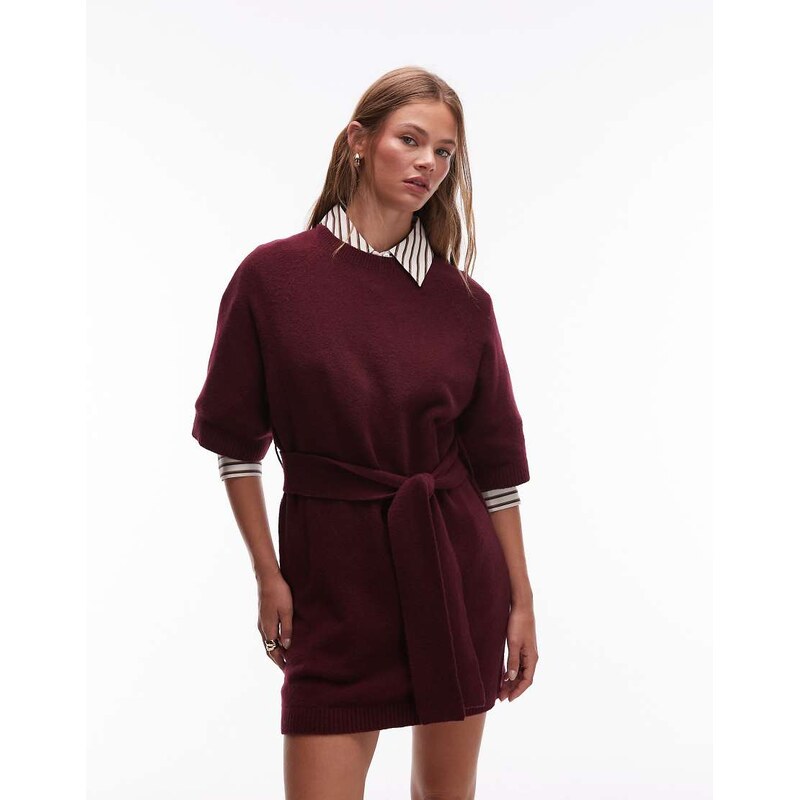 & Other Stories knitted belted mini dress with wide sleeves in