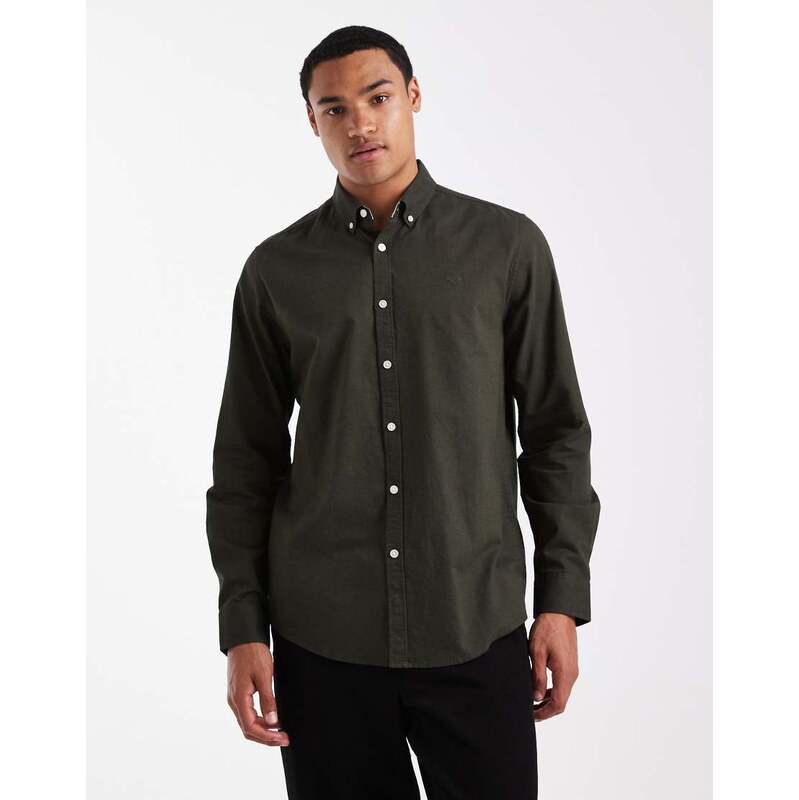 Threadbare long sleeve oxford shirt in khaki-Green
