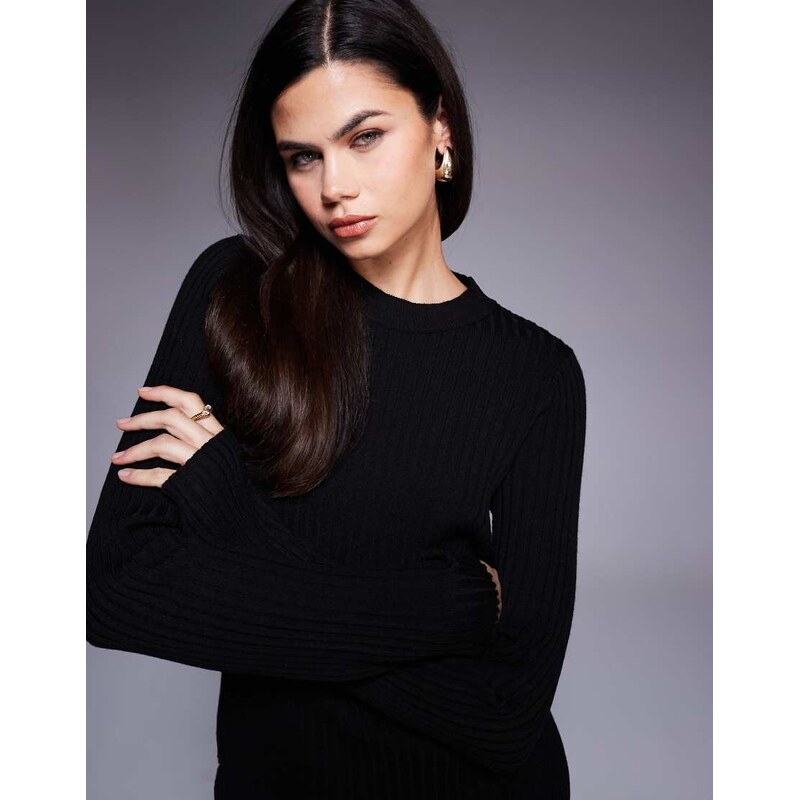 ASOS DESIGN co-ord ribbed knitted top in black