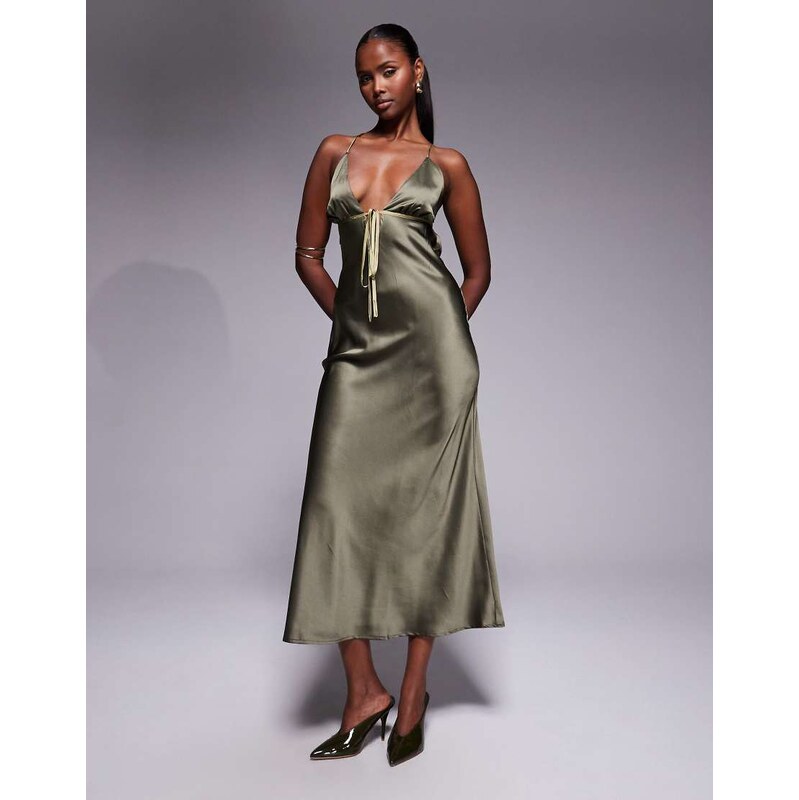 ASOS DESIGN satin bias cut cami midi dress with contrast tie