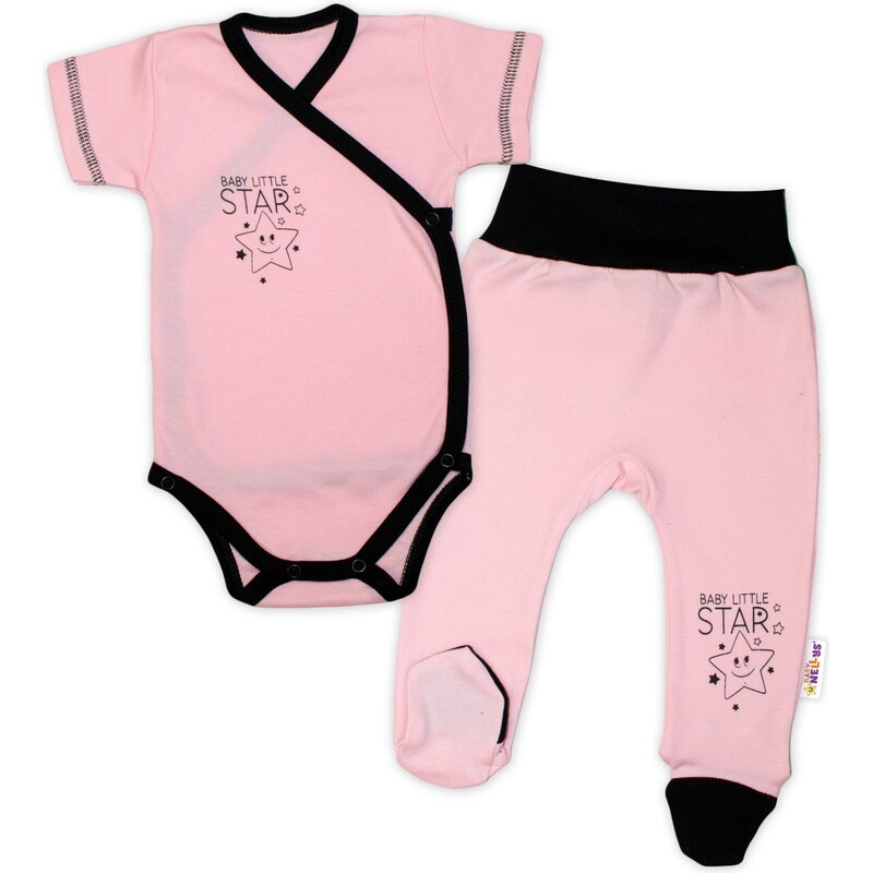 Baby Nellys 2-dílná sada body kr. rukáv + polodupačky, růžová - Baby 99060493