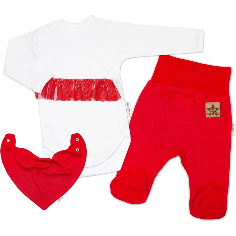 Baby Nellys 3-dílná sada Body dl. rukáv s tutu, šátek, polodupačky, 99059886