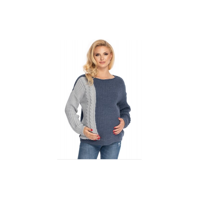 Be MaaMaa Těhotenský svetr, pletený vzor - jeans/šedá, vel. UNI 99060213