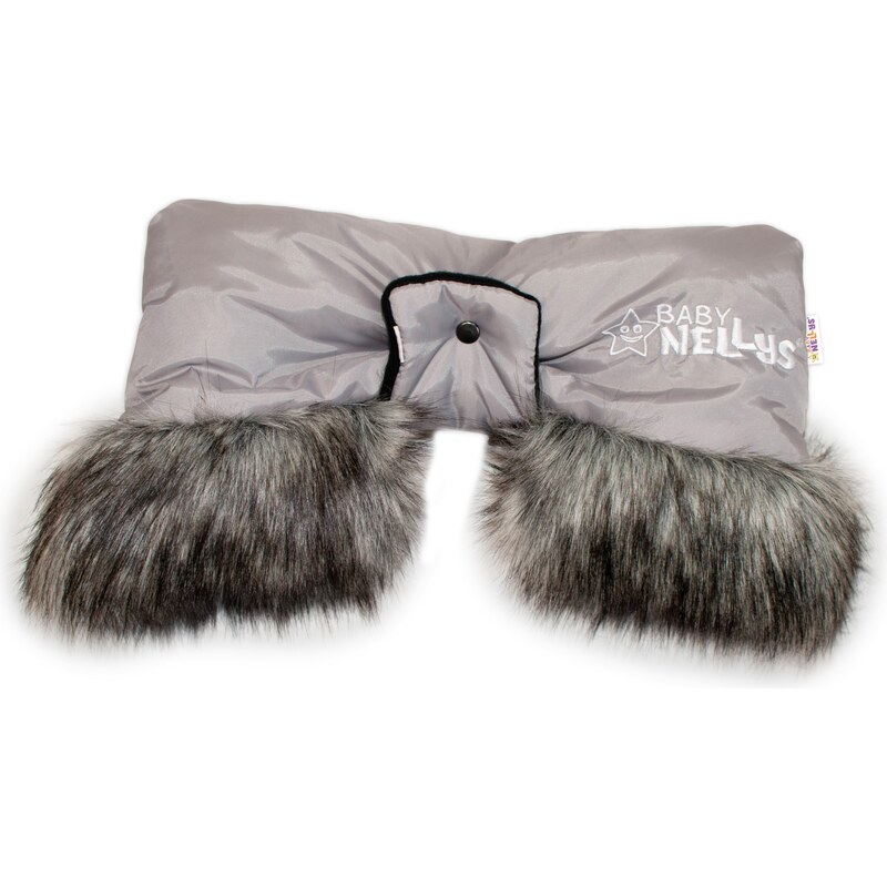 Baby Nellys Rukávník ke kočárku s kožešinkou, šedý