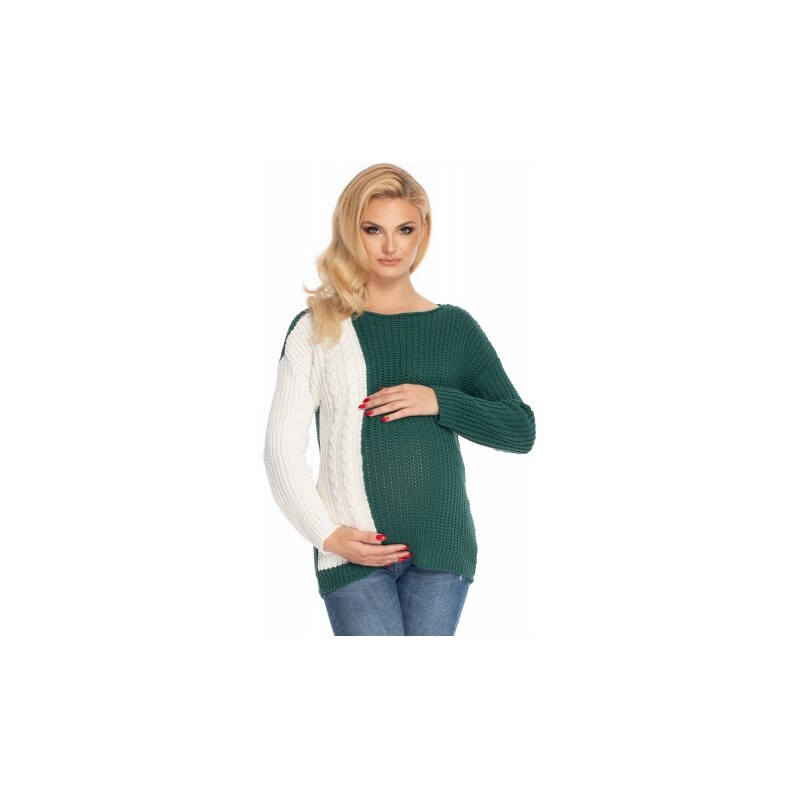 Be MaaMaa Těhotenský svetr, pletený vzor - zelená/bílá 99060541