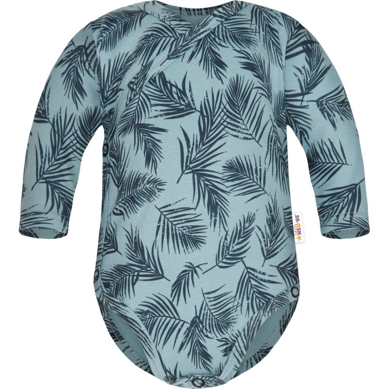 Baby Nellys Bavlněné body dl. rukáv, zapínání bokem, Palmy - zelené 99058952