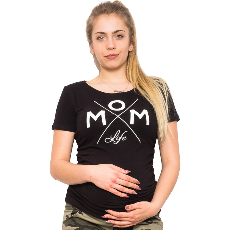 Be MaaMaa Těhotenské triko Mom Life - černá