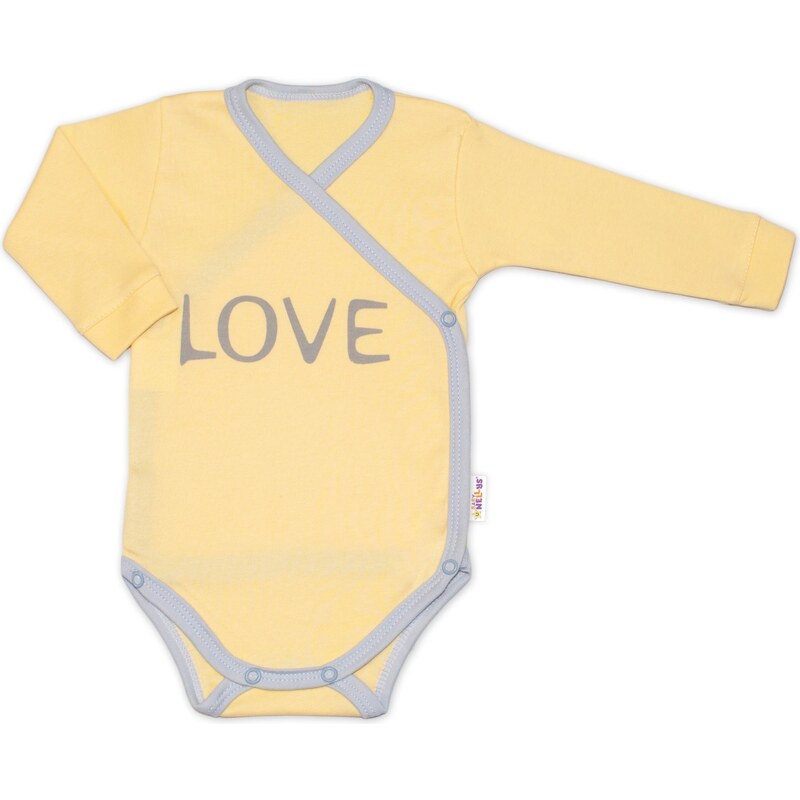 Baby Nellys Body dlouhý rukáv Love - zapínání bokem, žluté 99059198