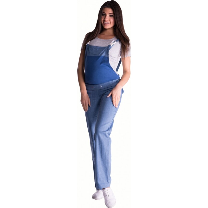 Be MaaMaa Těhotenské kalhoty s láclem - světlý jeans 109334874