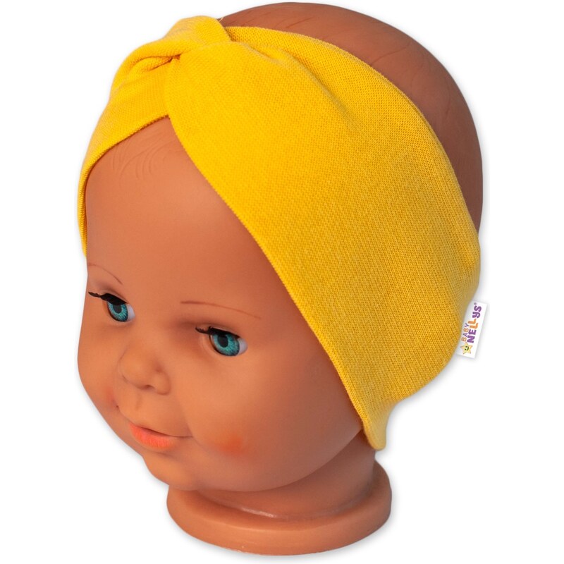 Baby Nellys Bavlněná čelenka dvouvrstvá, hořčicová 99844869