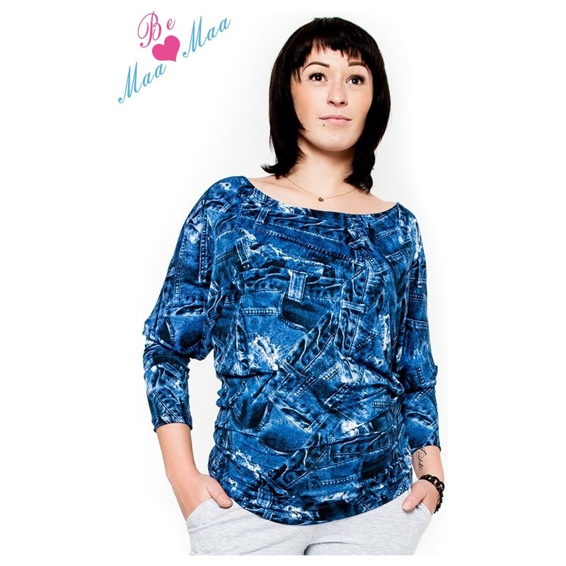 Be MaaMaa Těhotenské stylové triko, halenka s JEANS vzorem 109335404