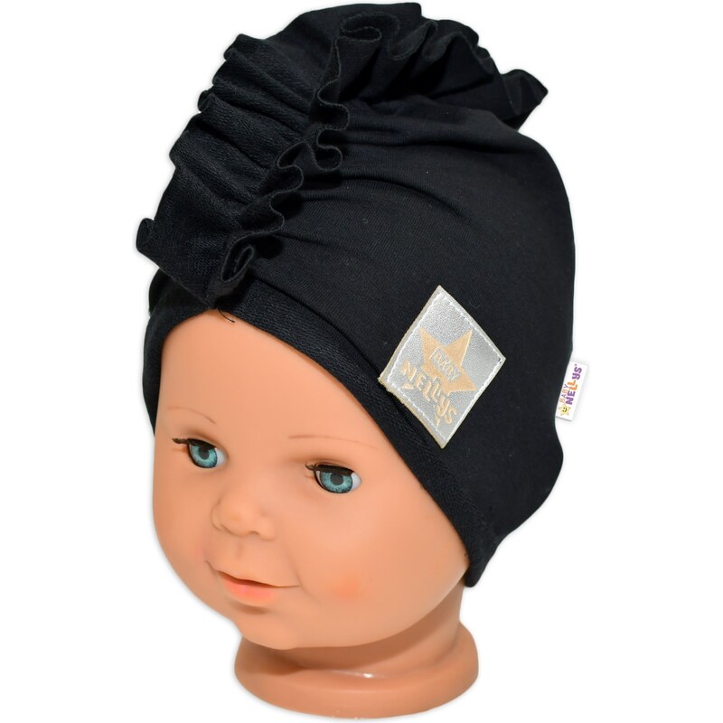 Baby Nellys Jarní/podzimní bavlněná čepice - turban, černá, 68/74 99890505