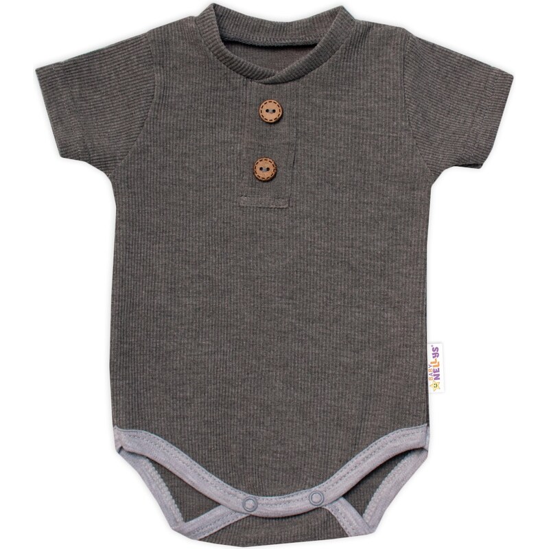 Baby Nellys Kojenecké žebrované body s knoflíčky kr. rukáv, Boy - šedé 99060000