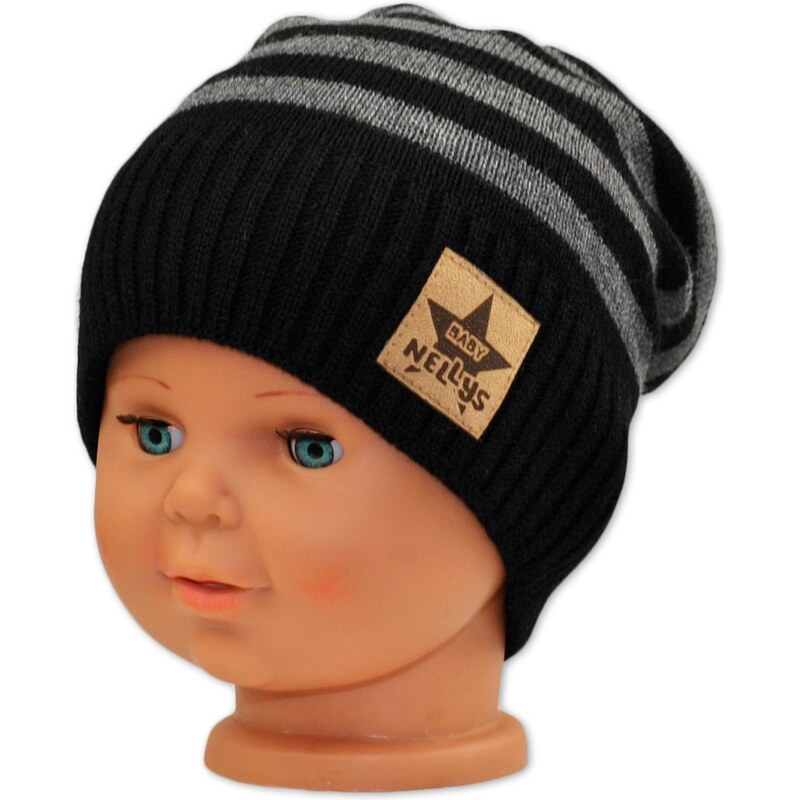 Baby Nellys Podzimní/zimní proužkovaná čepice - černo/šedá 99062126