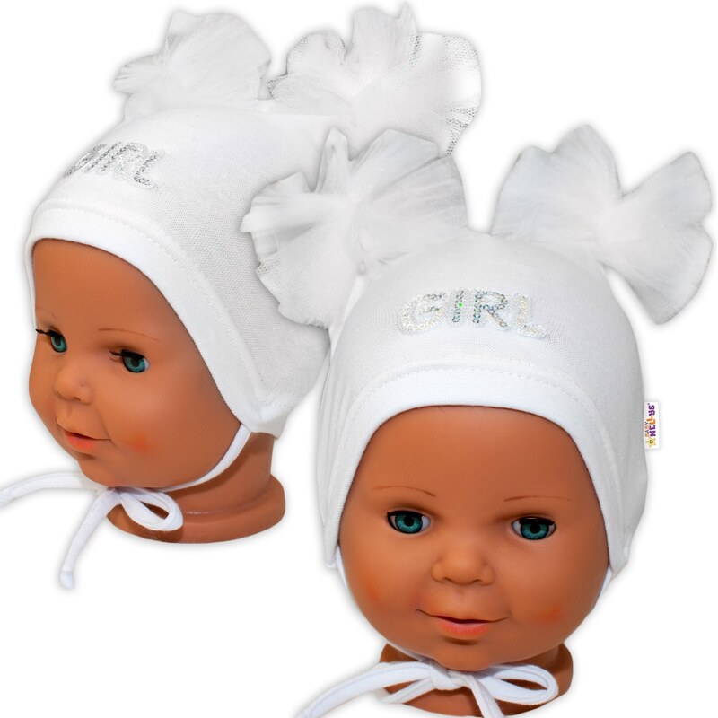 Bavlněná čepička na zavazování Baby Nellys s mašličkami Tutu -