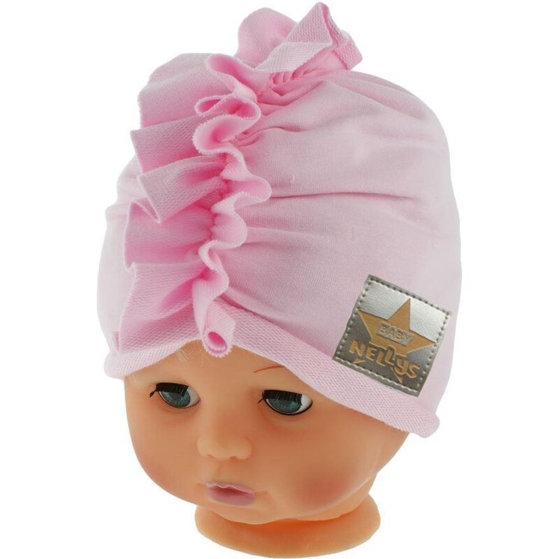Baby Nellys Jarní/podzimní bavlněná čepice - turban, sv. růžová 99060524
