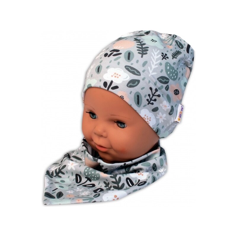 Baby Nellys Dvouvrstvá čepice + šátek Palouček, mátová, 92/98 99060644