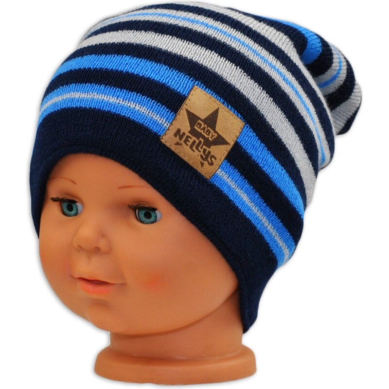 BABY NELLYS Jarní/podzimní proužkovaná čepice -granát/sv. modrá/sv. 99890459