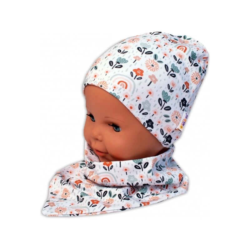 Baby Nellys Dvouvrstvá čepice + šátek Palouček, smetanová, vel. 92/98 99061328
