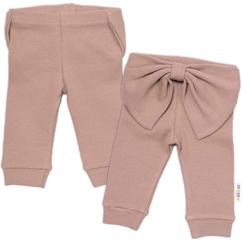 Baby Nellys Kojenecké žebrované legíny s mašlí - béžové 99244668