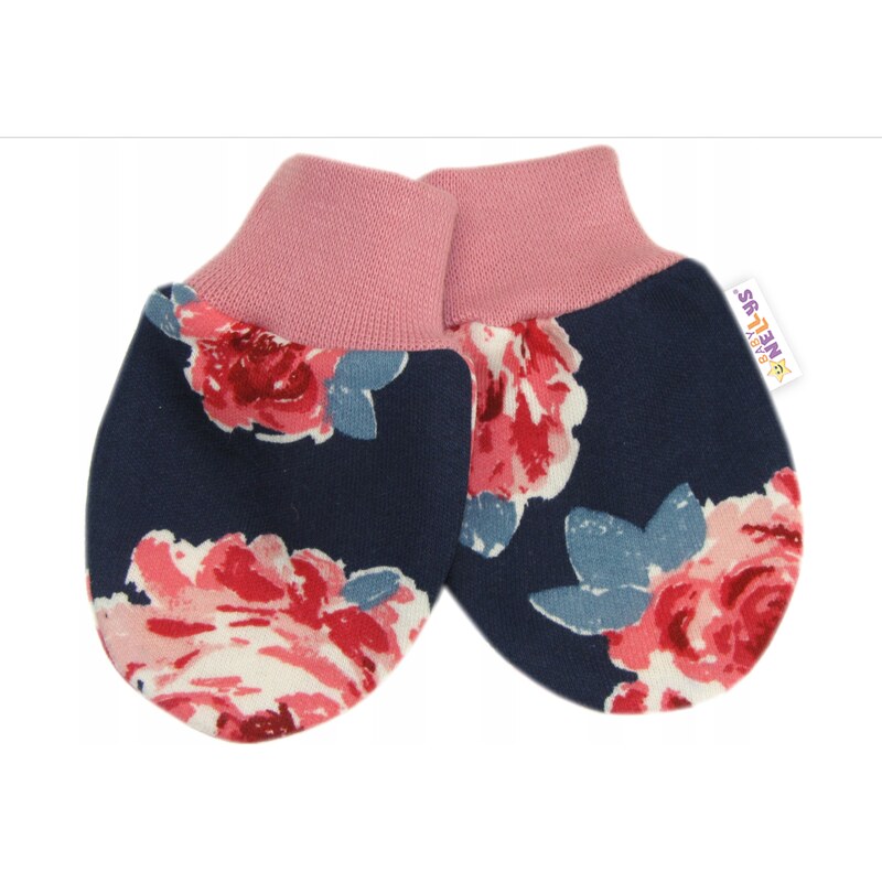Baby Nellys Kojenecké rukavičky Růže - pudrové/granát, 56/62 99060236