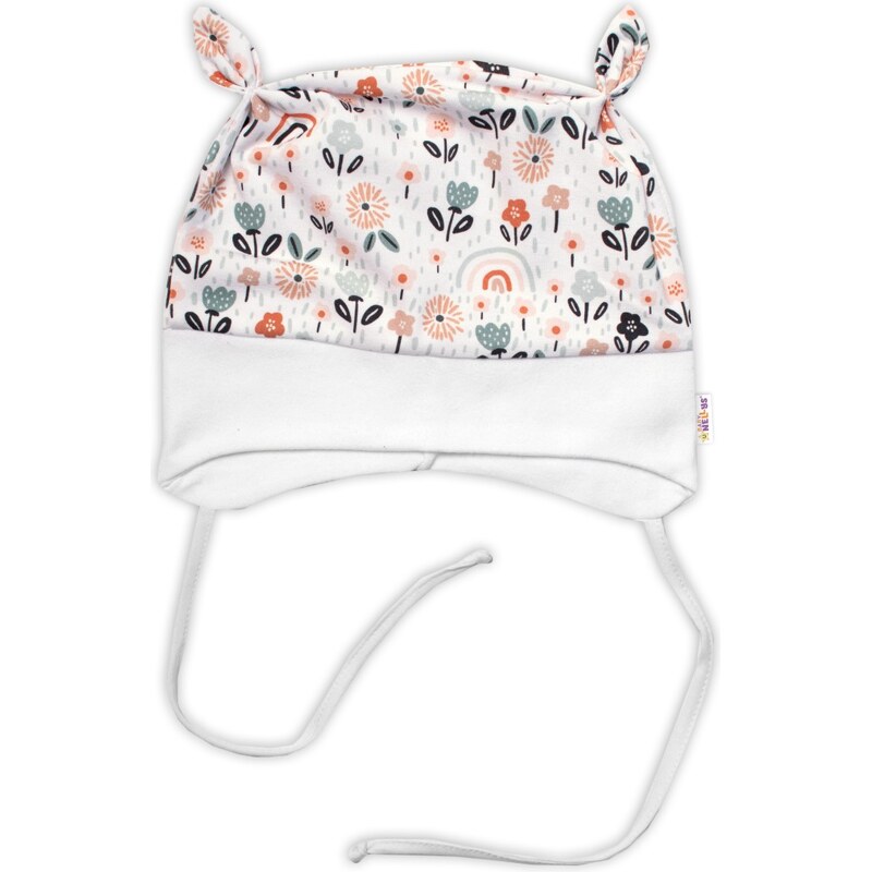 Baby Nellys Kojenecká čepička uzlíček na zavazování - Palouček, bílá, 99061006