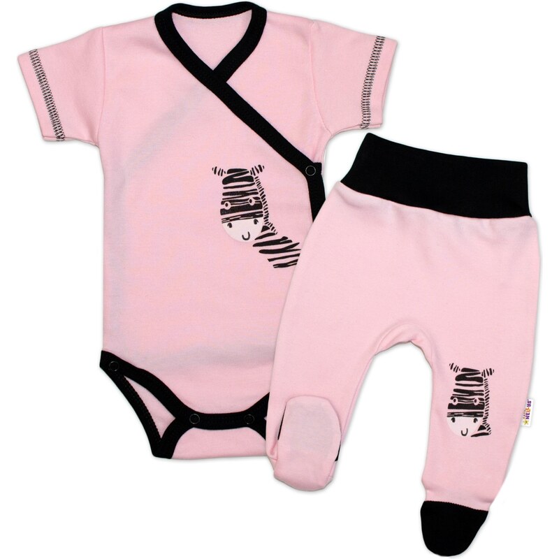 Baby Nellys 2-dílná sada body kr. rukáv + polodupačky, růžová - Zebra 99058842