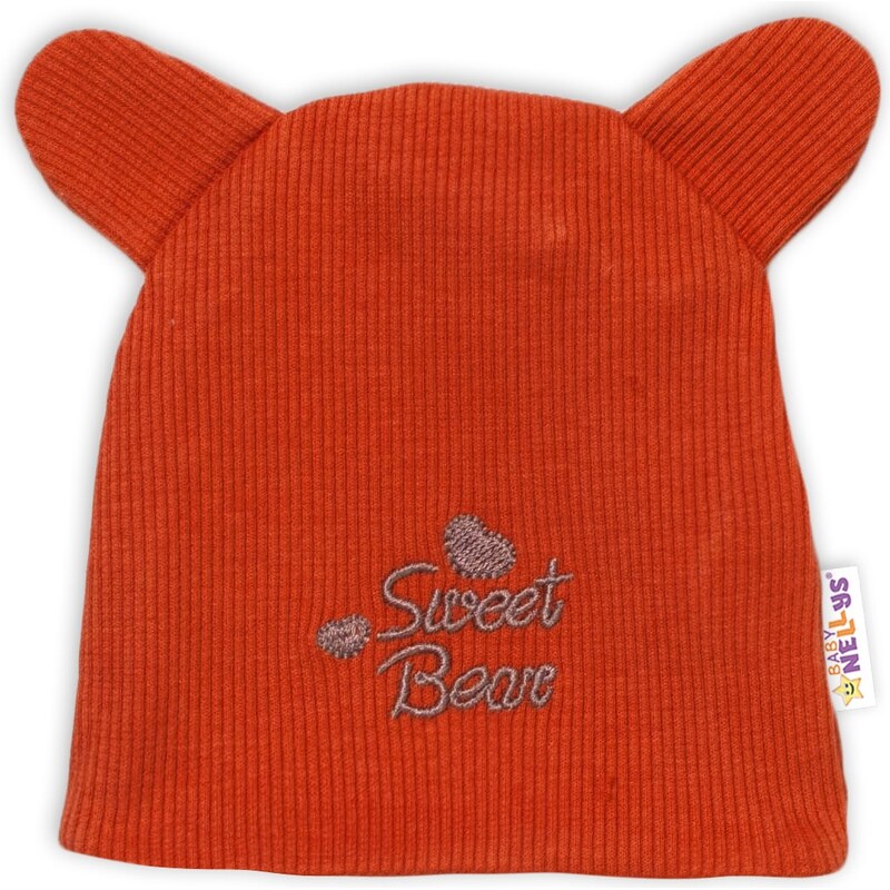 Baby Nellys Dvouvrstvá kojenecká čepička s oušky Teddy - cihlová 99059930