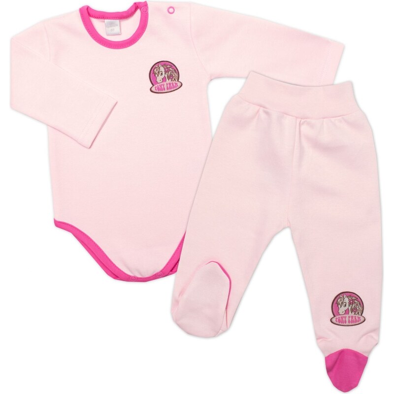 2-dílná sada G-baby body dl. rukáv + polodupačky Pony Farm, růžová, 99059703